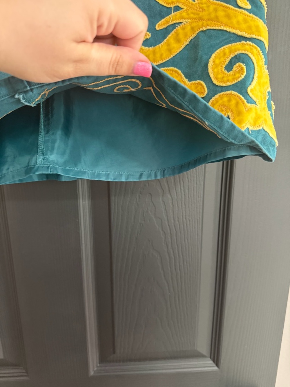Boden Teal A-Line Skirt with Yellow Embroidered Motif - Picture 8 of 8